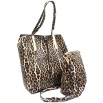 0329-BROWN LEOPARD VEGAN LEATHER PURSE WITH CROSSBODY BAG